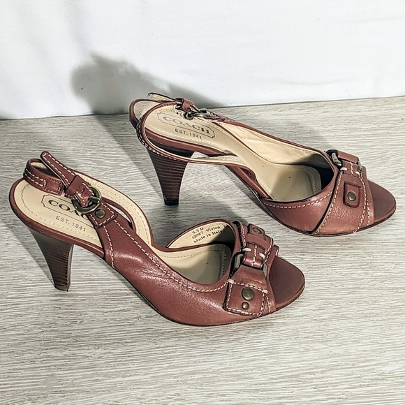Coach Leather Slingback Peek Toe Pump Brown Size 5.5 - Picture 2 of 5
